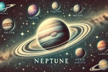 DALL·E 2024 12 20 15.19.23 A visually captivating depiction of Neptune with its faint rings prominently highlighted surrounded by its moons including Triton Proteus Nereid a 1