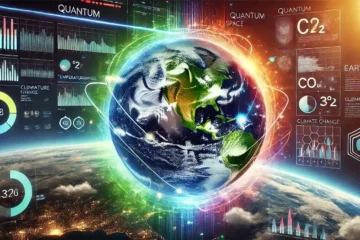 DALL·E 2025 01 16 16.50.22 A futuristic depiction of a quantum space sensor orbiting Earth capturing data streams represented by glowing lines and holographic overlays showing 2